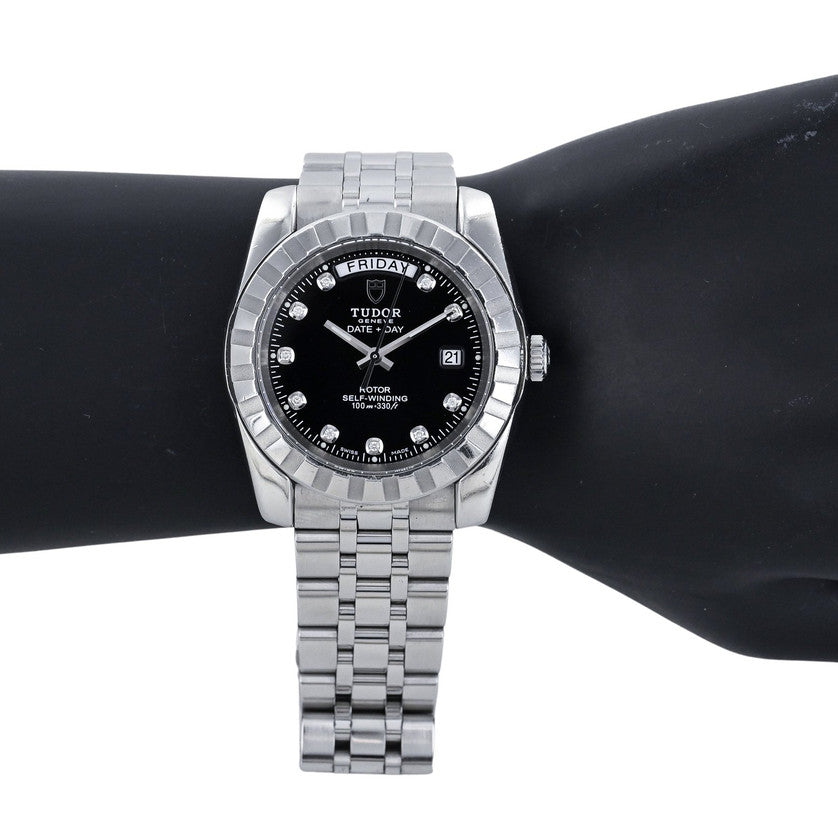 Tudor Classic Date+Day 39mm Black Factory Diamond Dial (Ref. 23010) – Box & Card