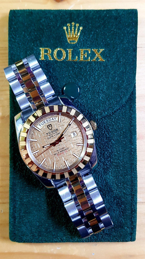 Tudor Classic Date+Day 41mm Gold Linen Dial Two-Tone Auto 23013 Customized