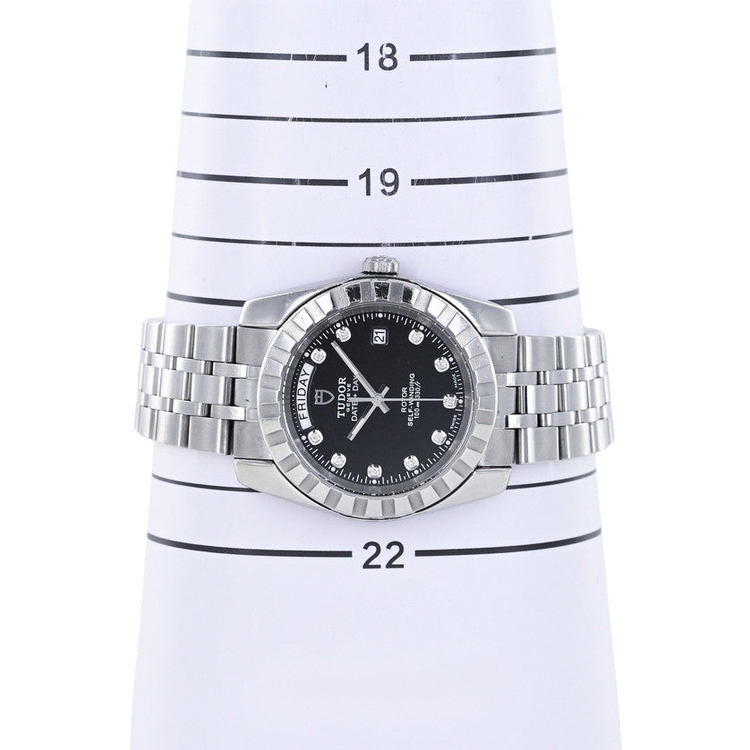 Tudor Classic Date+Day 39mm Black Factory Diamond Dial (Ref. 23010) – Box & Card