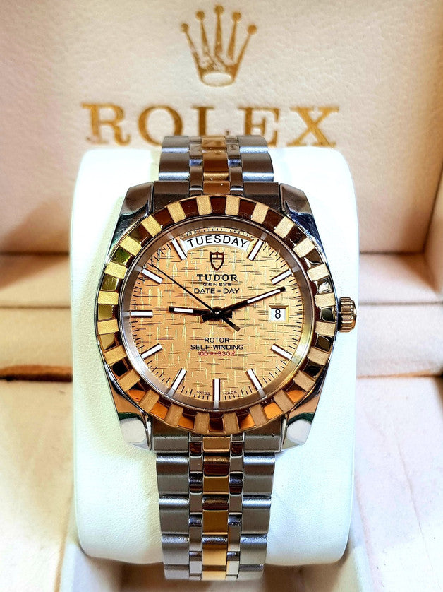 Tudor Classic Date+Day 41mm Gold Linen Dial Two-Tone Auto 23013 Customized