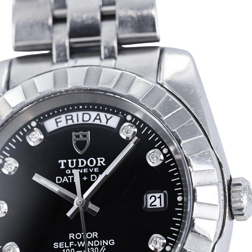 Tudor Classic Date+Day 39mm Black Factory Diamond Dial (Ref. 23010) – Box & Card