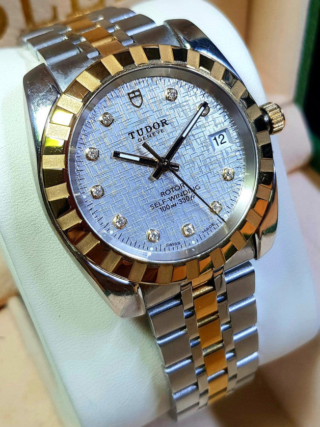 Tudor Classic Geneva 38mm Silver Diamond Linen Dial Automatic Watch Ref. 21013