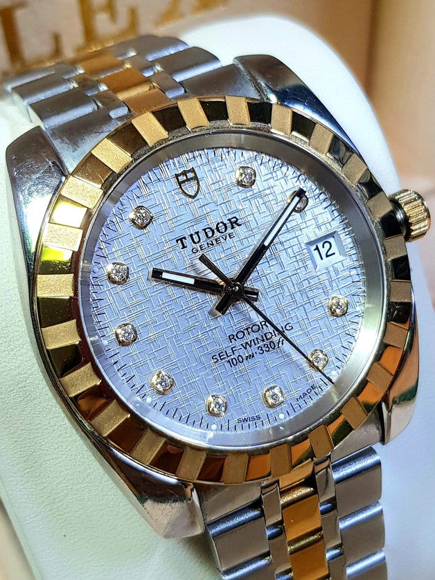 Tudor Classic Geneva 38mm Silver Diamond Linen Dial Automatic Watch Ref. 21013