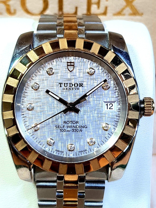 Tudor Classic Geneva 38mm Silver Diamond Linen Dial Automatic Watch Ref. 21013