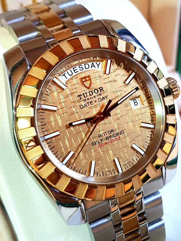 Tudor Classic Date+Day 41mm Gold Linen Dial Two-Tone Auto 23013 Customized
