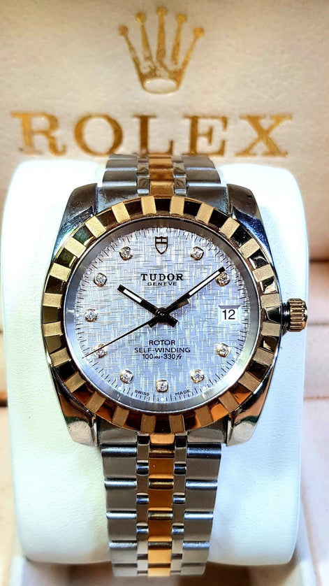 Tudor Classic Geneva 38mm Silver Diamond Linen Dial Automatic Watch Ref. 21013