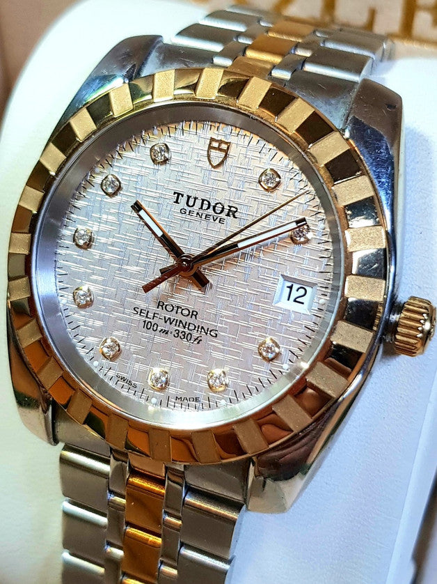 Tudor Classic Geneva 38mm Silver Diamond Linen Dial Automatic Watch Ref. 21013