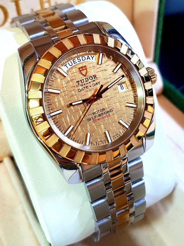 Tudor Classic Date+Day 41mm Gold Linen Dial Two-Tone Auto 23013 Customized