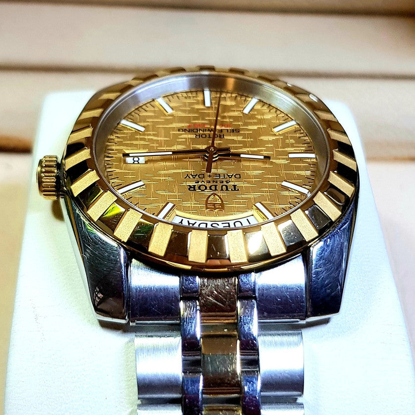 Tudor Classic Date+Day 41mm Gold Linen Dial Two-Tone Auto 23013 Customized