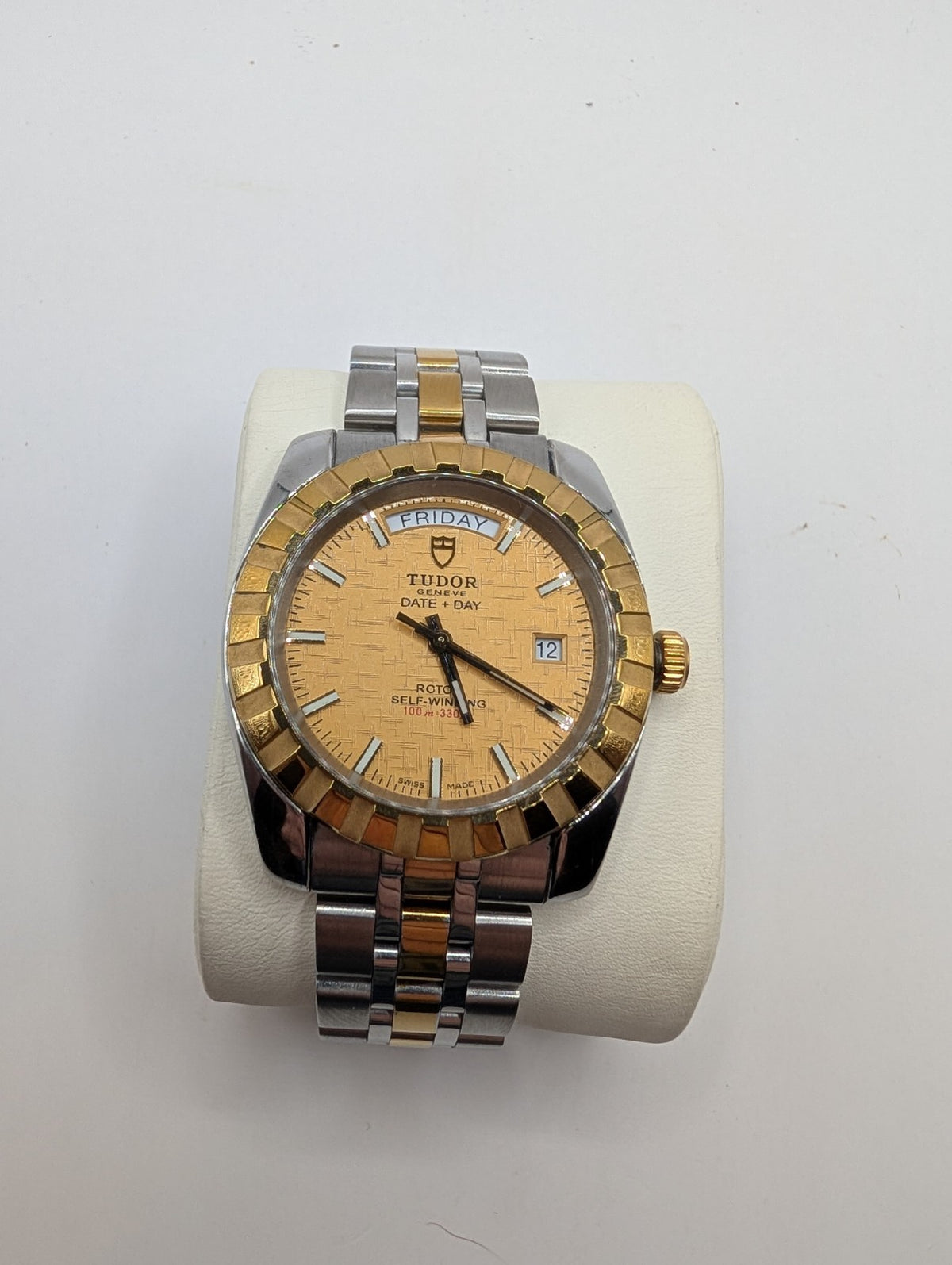 Tudor Classic Date+Day 41mm Gold Linen Dial Two-Tone Auto 23013 Customized