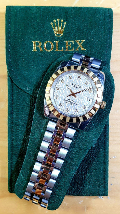 Tudor Classic Geneva 38mm Silver Diamond Linen Dial Automatic Watch Ref. 21013