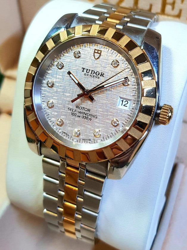 Tudor Classic Geneva 38mm Silver Diamond Linen Dial Automatic Watch Ref. 21013